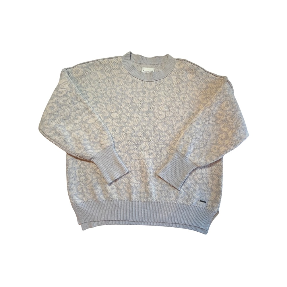 Abercrombie Fitch Oversized Sweater M Gray Cream Leopard Animal Print Loungewear